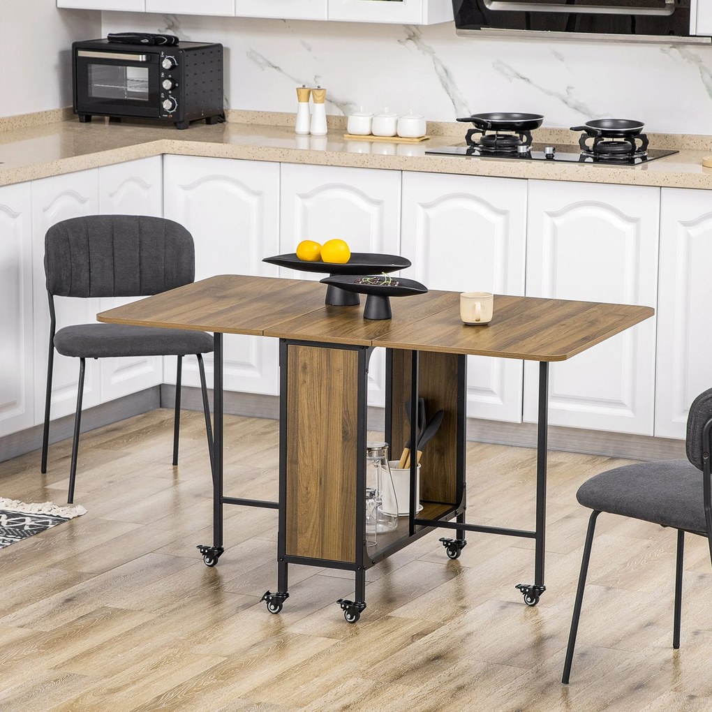 HOMCOM Összecsukható Étkezőasztal Mobil Összecsukható Asztal Nyitott Polccal Étkezőasztal Konyhai Asztal Kicsi Terekhez, Konyha, Étkező 130 x 80 x 74