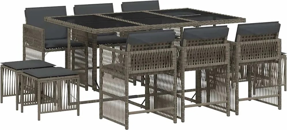 vidaXL 11 részes szürke polyrattan kerti ülőgarnitúra párnákkal