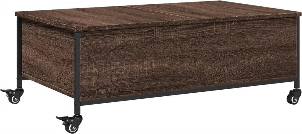 vidaXL barna tölgy szerelt fa dohányzóasztal kerekekkel 91x55x34 cm
