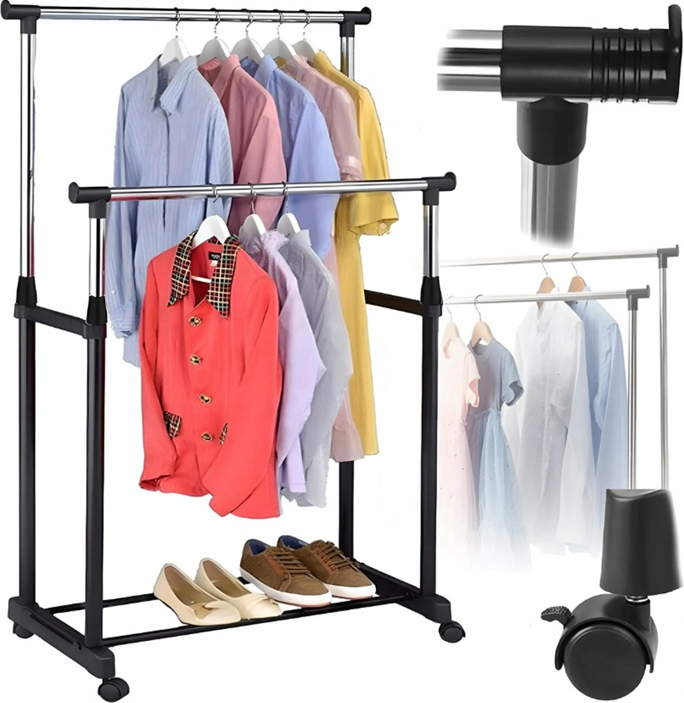 Dupla Padlós Álló Kerekes Ruhaakasztó Gardróbszekrény