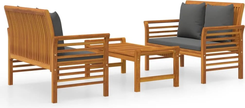 vidaXL 3 részes tömör akácfa kerti ülőgarnitúra párnákkal