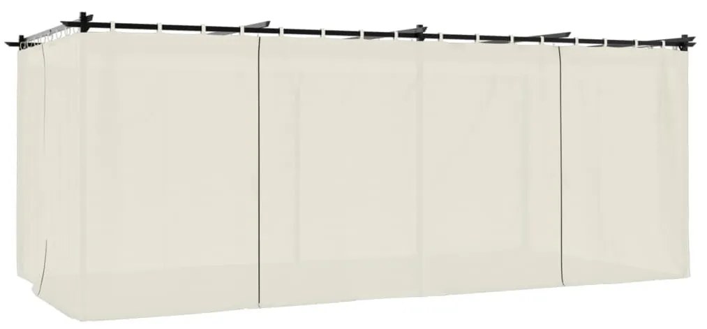 krémszínű acél pavilon függönyökkel 6 x 3 m