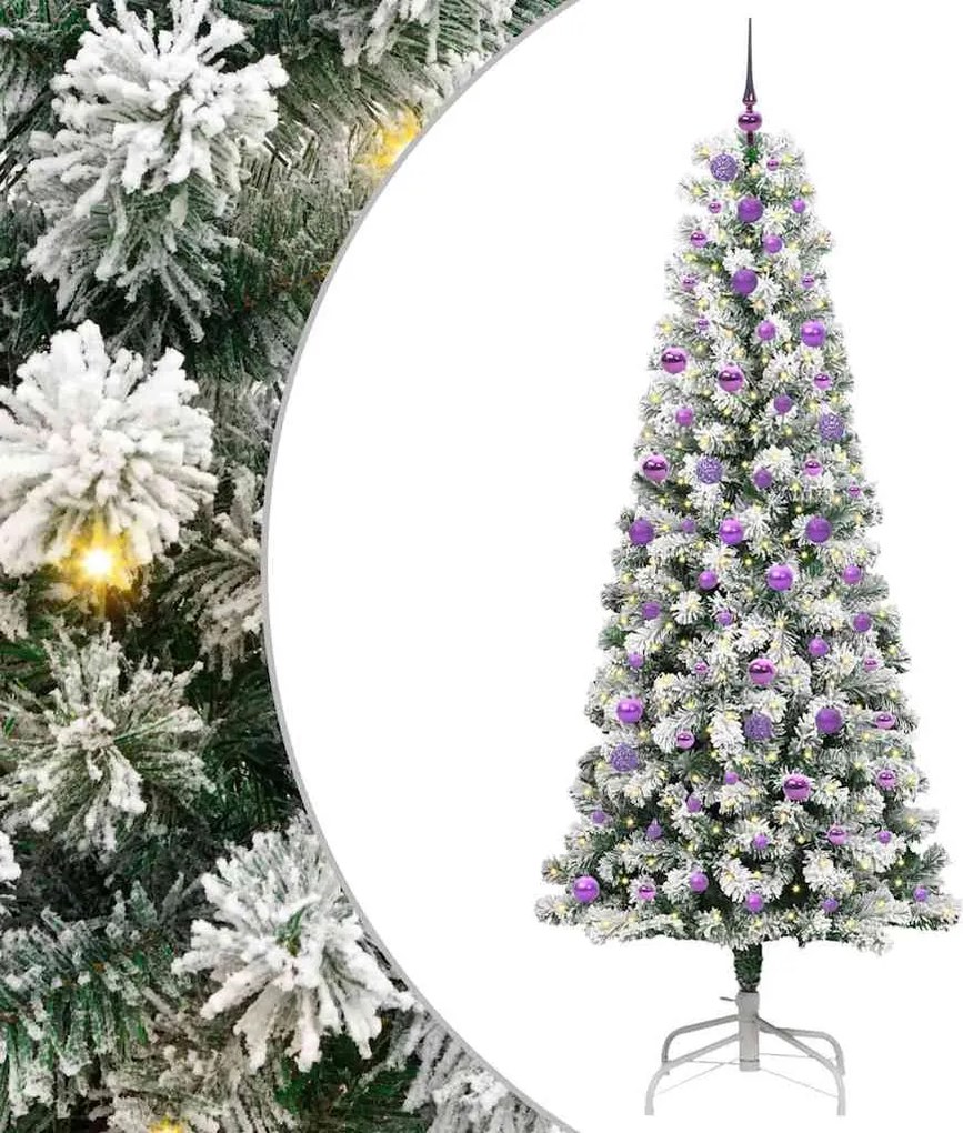 vidaXL Műanyag Hajtogatós Karácsonyfa 300 LED-del Zöld és Fehér 240 cm