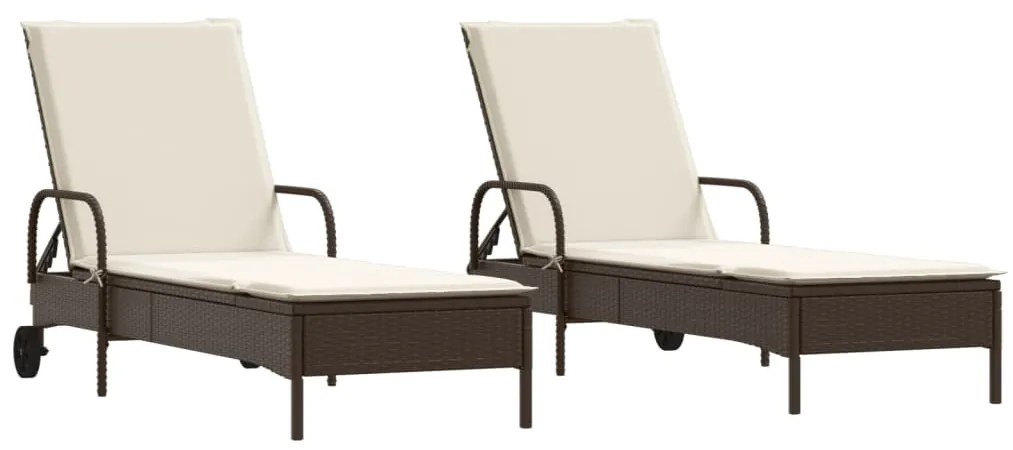 2 db barna polyrattan napozóágy párnával