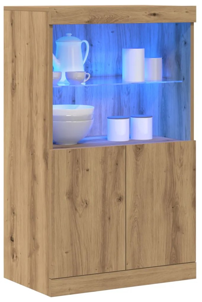 LED világítással rendelkező oldalszekrény, Kézműves tölgy, 60x37x100 cm