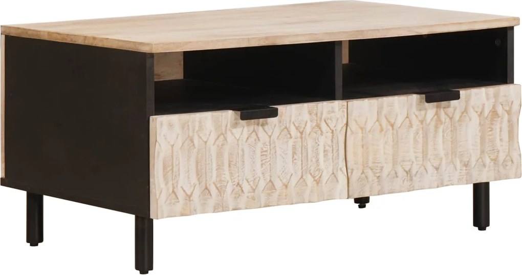 vidaXL Dohányzóasztal fiókkal Fehér 80 x 54 x 40 cm Tömör Mangófát