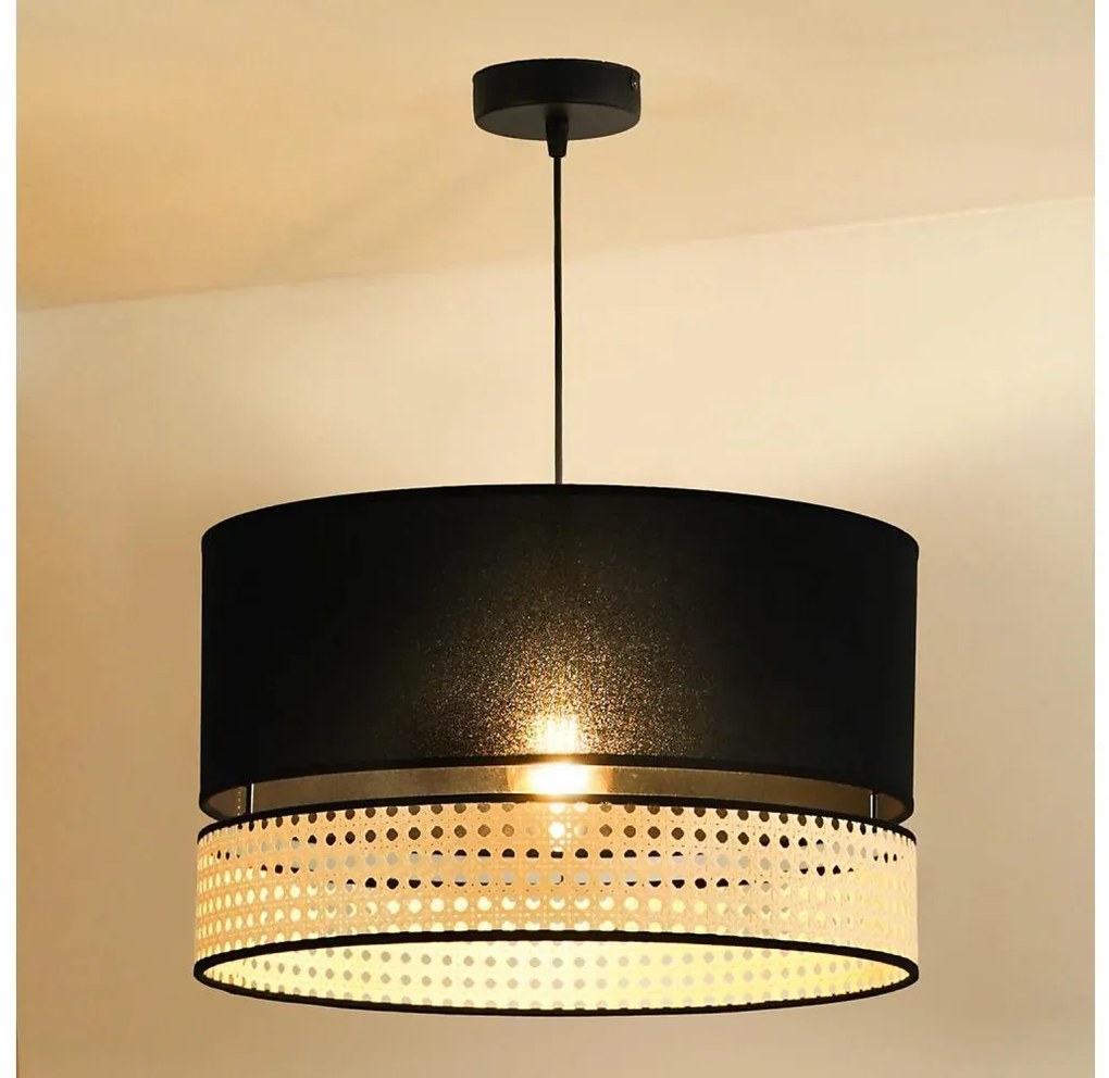 Duolla - Csillár zsinóron DOUBLE RATTAN 1xE27/15W/230V átm. 40 cm fekete/bézs
