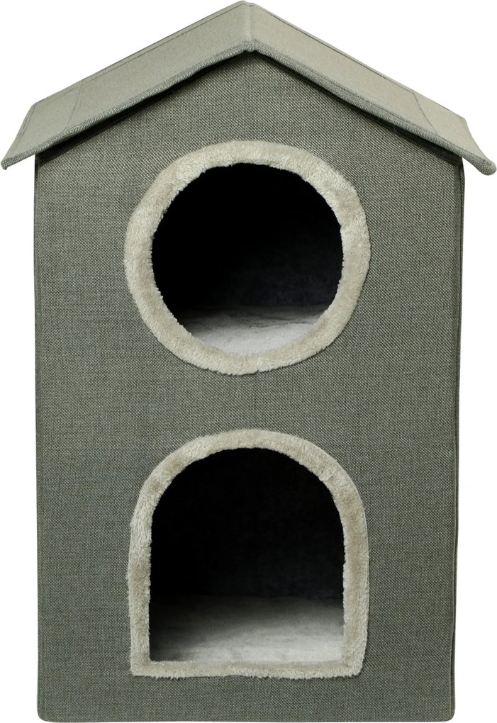 PawHut Két Szintes Macska Ház Mosható Párnákkal 3 Bejárattal, 42x46x59,5 cm, Szürke | Aosom