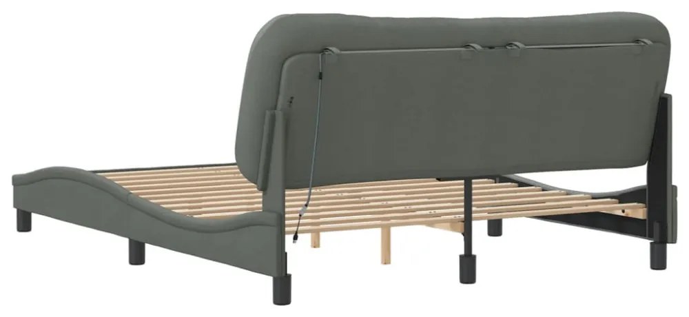 sötétszürke szövet ágykeret LED-ekkel matrac nélkül Hvar 160 x 200 cm