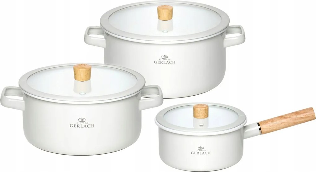 Gerlach Natur Enamel zománcozott edénykészlet, fehér, 6 részes