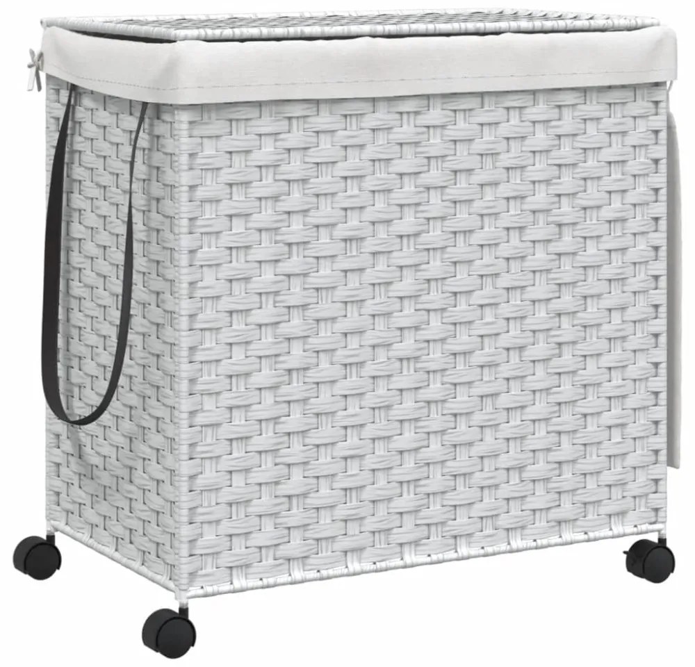 fehér rattan szennyeskosár kerekekkel 60x35x60,5 cm