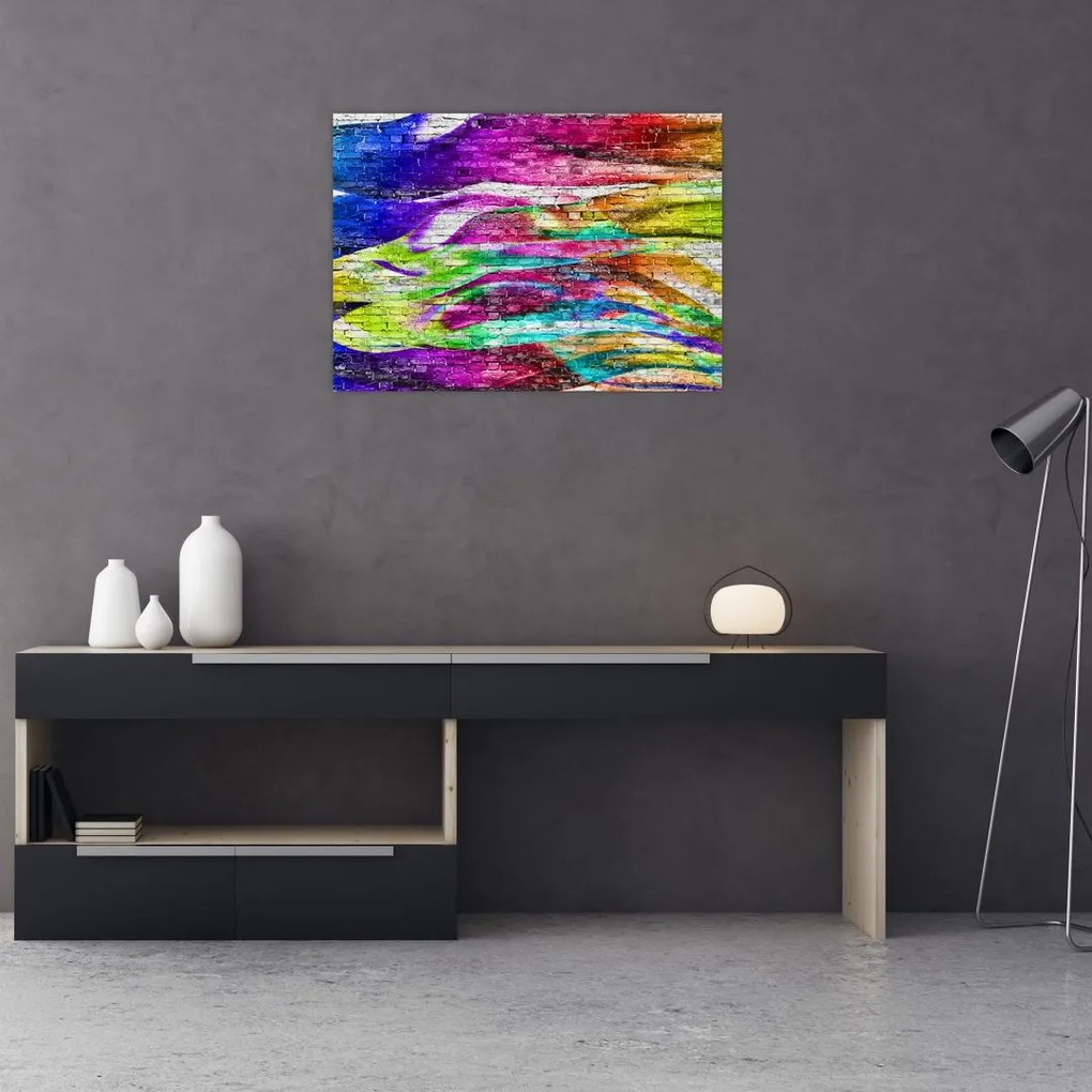 Kép - Téglafal színes lángokkal (üvegen) (70x50 cm)