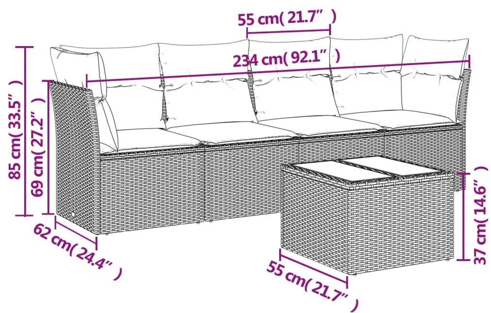5 részes barna polyrattan kerti ülőgarnitúra párnával