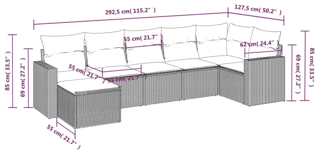 7 részes világosszürke polyrattan kerti ülőgarnitúra párnákkal