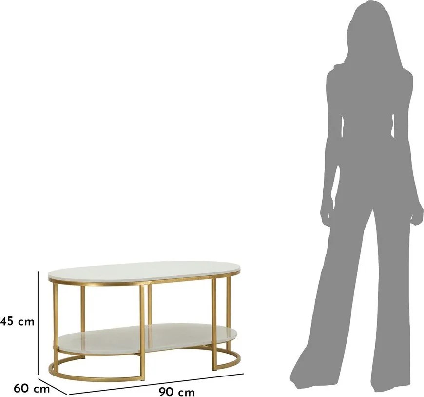 Fehér-aranyszínű dohányzóasztal márvány asztallappal 60x90 cm Izmir – Mauro Ferretti