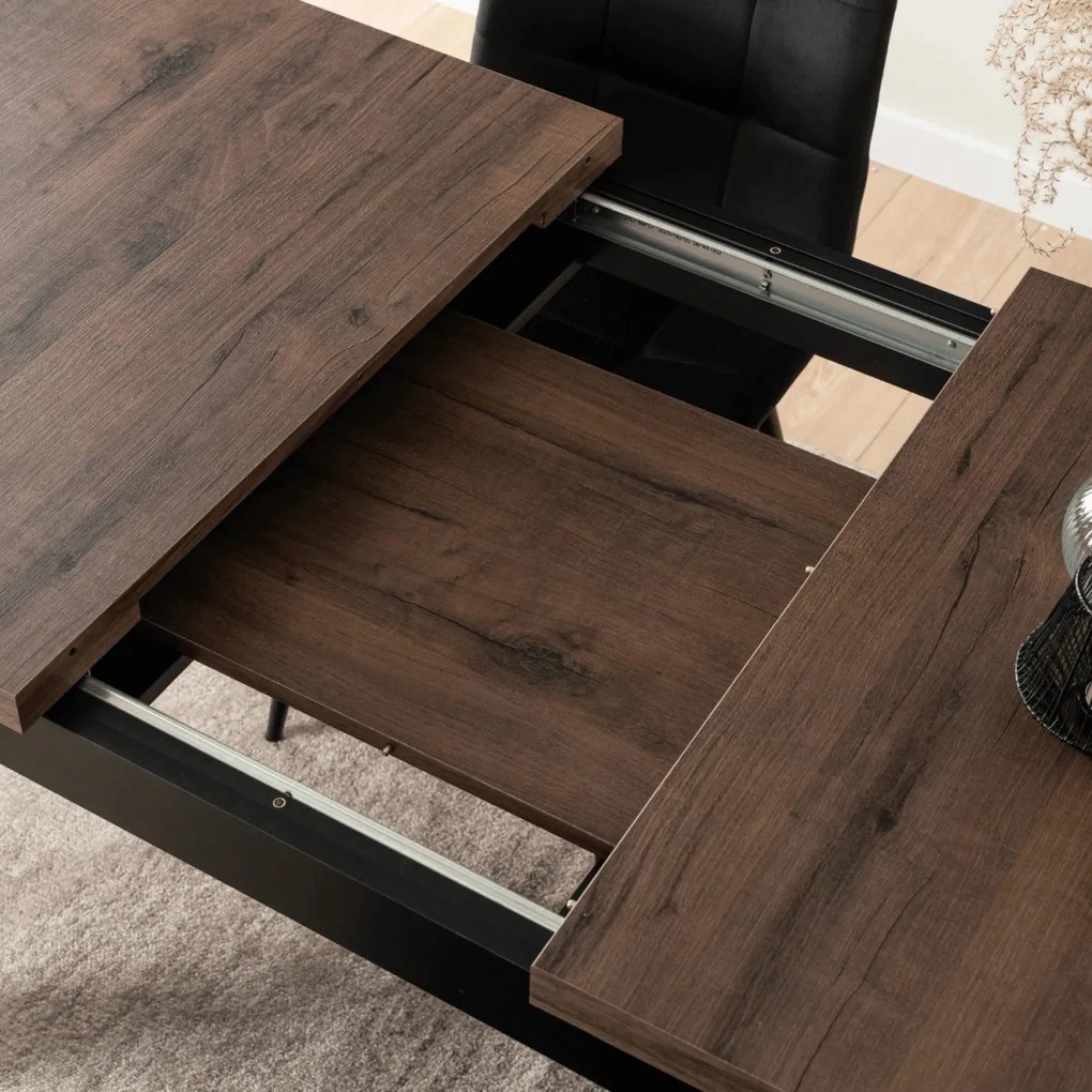 Bővíthető Étkezőasztal Dió/Fekete Színben. SKUBI 120–160 cm