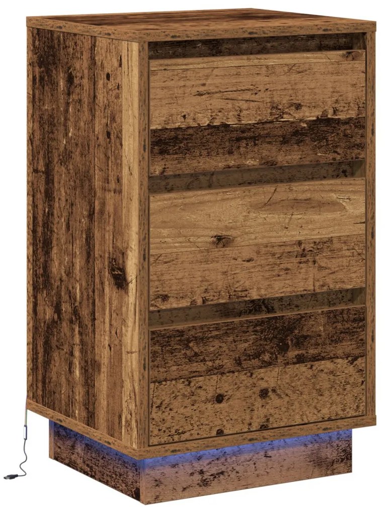 éjjeli szekrény LED-del régi fából 39x34,5x65 cm szerelt fa