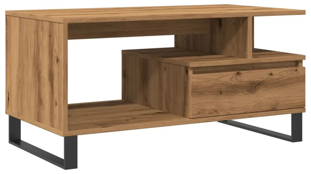 kézműves tölgy színű szerelt fa dohányzóasztal 90x49x45 cm