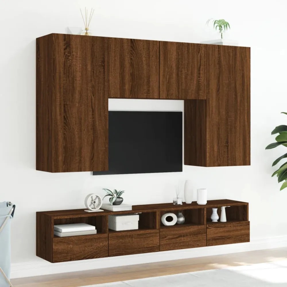 barna tölgyszínű szerelt fa fali TV-szekrény 100 x 30 x 30 cm