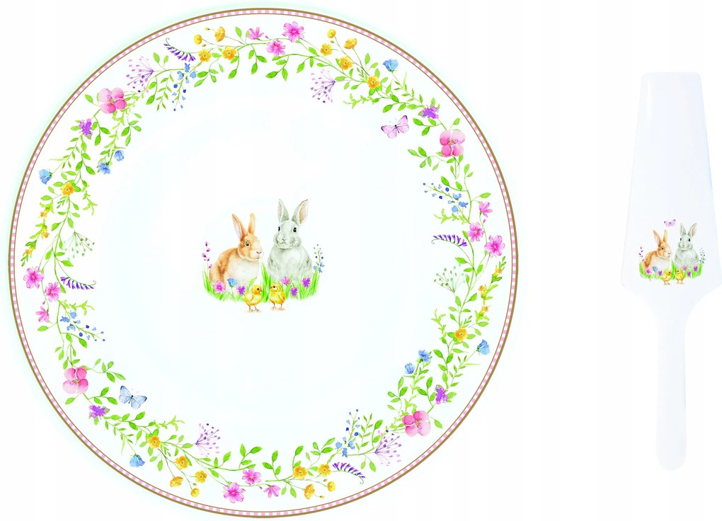 Tálalótál , Sütemény , Tányér, 32cm, Húsvéti, Pasztell Nyuszi Dekoráció