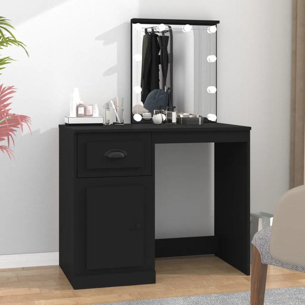 fekete szerelt fa pipereasztal LED-del 90 x 50 x 132,5 cm