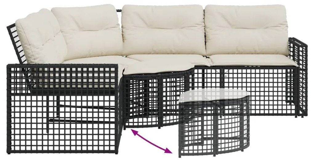 vidaXL L-alakú fekete polyrattan kerti kanapé párnával és lábtartóval
