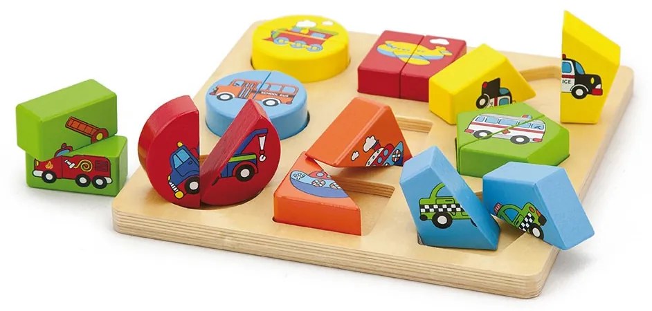 Fa képes kirakó puzzle Viga formák és autók