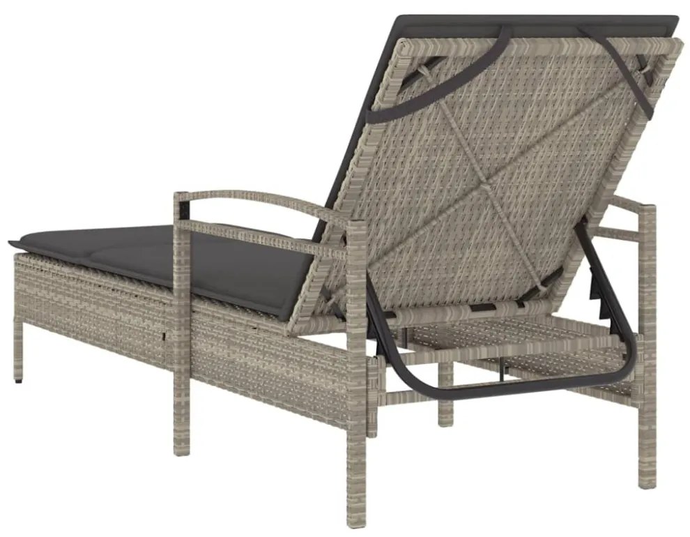 világosszürke polyrattan napozóágy párnával 63x200x81 cm