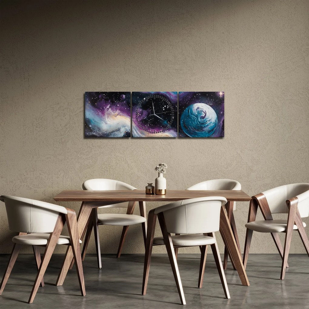 Kép - Festett univerzum (órával) (90x30 cm)