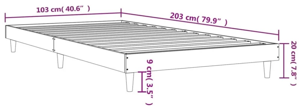 füstös tölgy színű szerelt fa ágykeret matrac nélkül 100x200 cm