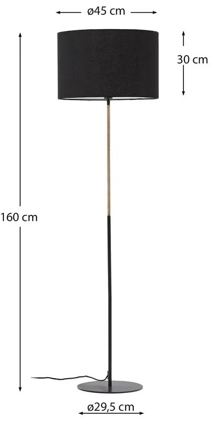 Fekete állólámpa textil búrával (magasság 160 cm) Canar – Kave Home