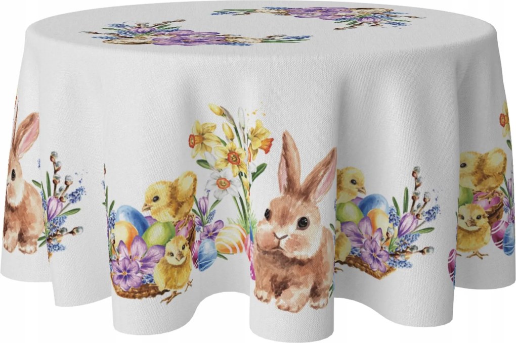 Abrosz Kerek Dekorációs Asztalra 140 CM Foltálló Húsvéti Nyuszi 215