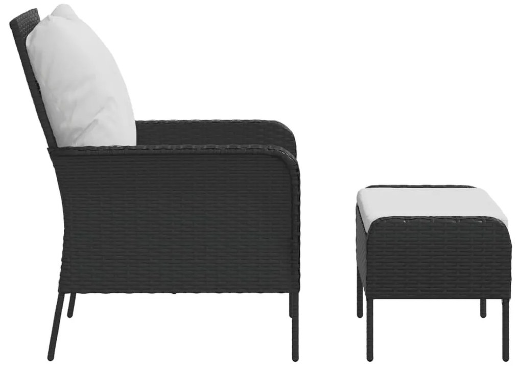 fekete polyrattan kerti szék lábtartóval