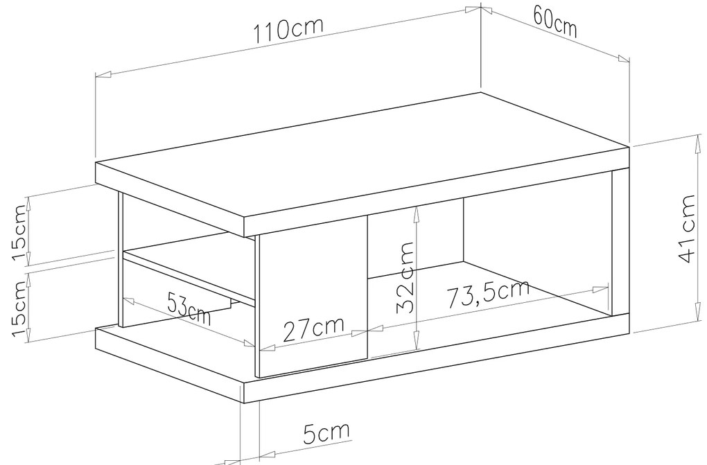 Mazzoni LANA S-110 dohányzóasztal Elegáns Dió / Fekete - DOHÁNYZÓASZTAL POLCCAL