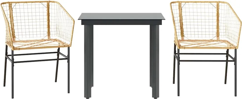 vidaXL 3 észes barna polyrattan üveg kerti étkezőgarnitúra