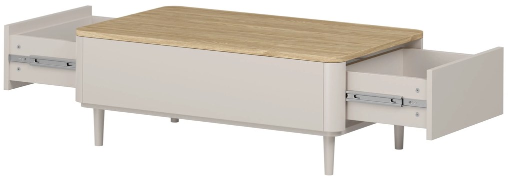 Elivo fiókos lábas dohányzóasztal 100 cm - kasmír / olajozott tölgy