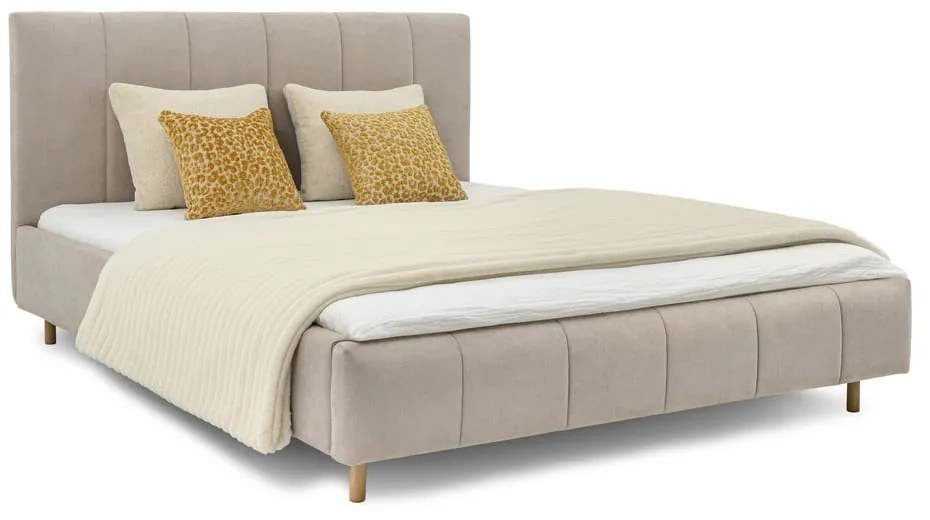 Bézs kárpitozott franciaágy ágyráccsal 160x200 cm Zee – Scandic