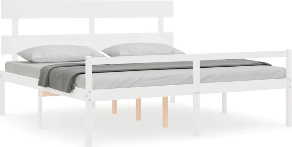 vidaXL fehér tömör fa ágy időseknek fejtámlával 200x200 cm
