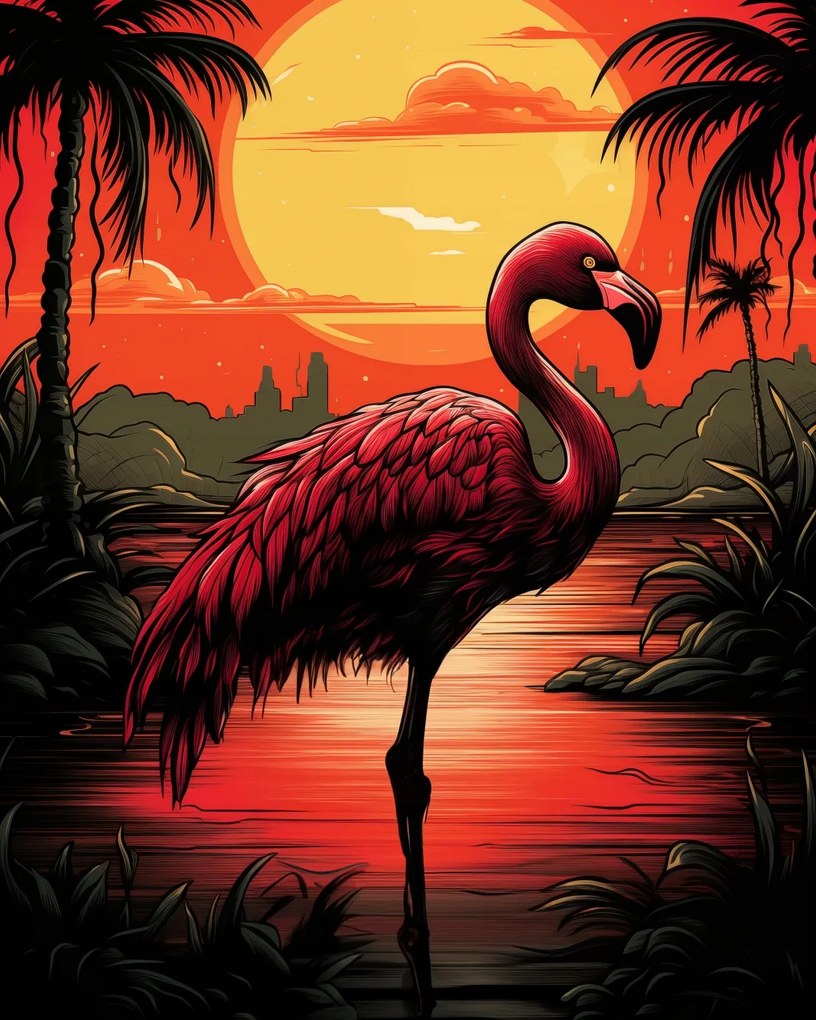 Poszter 40x50cm Flamingó a víz felett