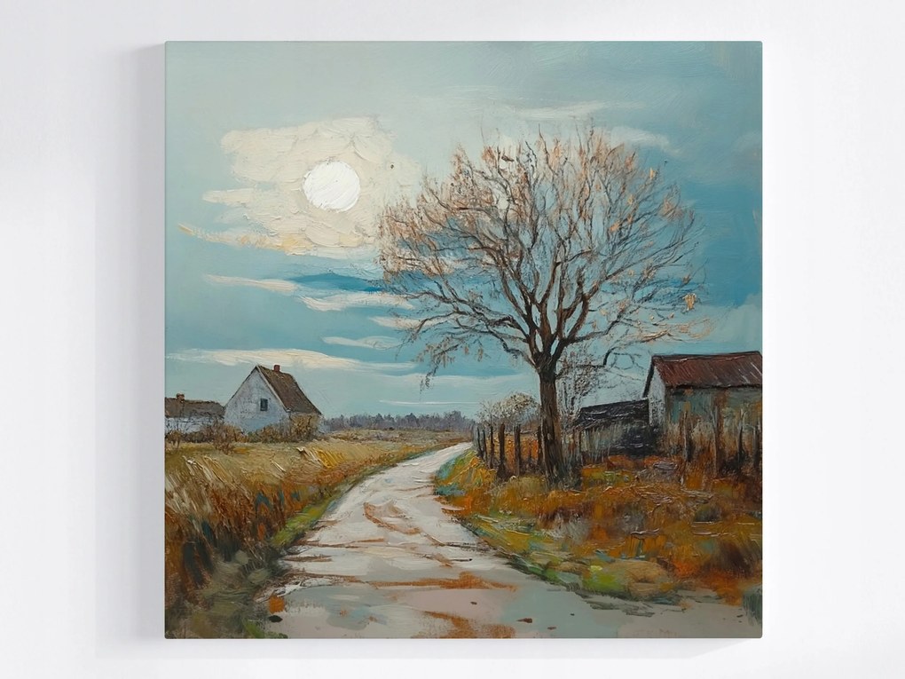 Vászonkép Canvas Tájkép Falu Házak Fa Út Nap Mezők 40x40