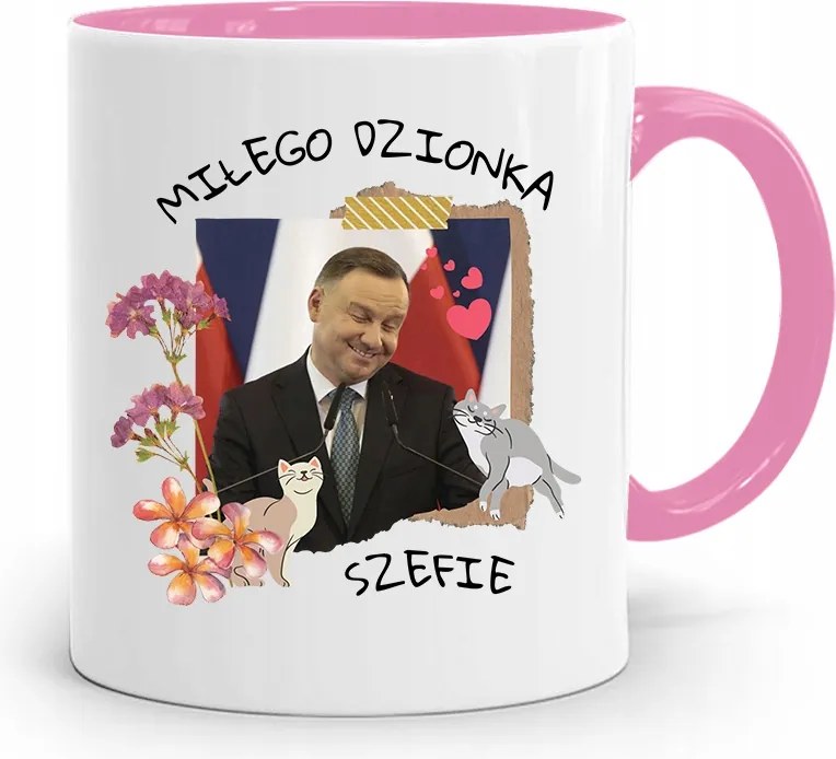 Andrzej Duda Pis Rózsaszín Elnöki Bögre fényképes nyomattal