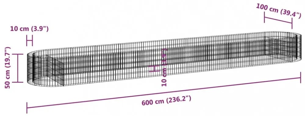 horganyzott vas gabion magaságyás 600x100x50 cm