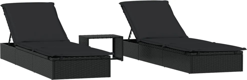vidaXL 2 db fekete polyrattan napágy asztallal