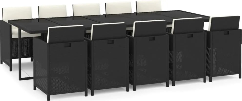 vidaXL 11 részes fekete polyrattan kerti étkezőgarnitúra párnákkal