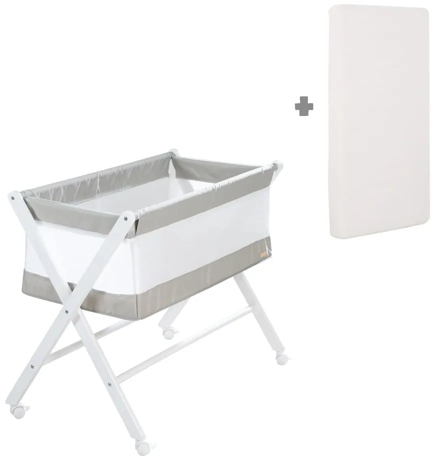 Fehér összecsukható gurulós bölcső 90x45 cm – Roba