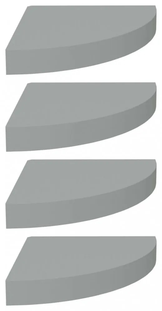 4 db szürke MDF lebegő sarokpolc 25 x 25 x 3,8 cm