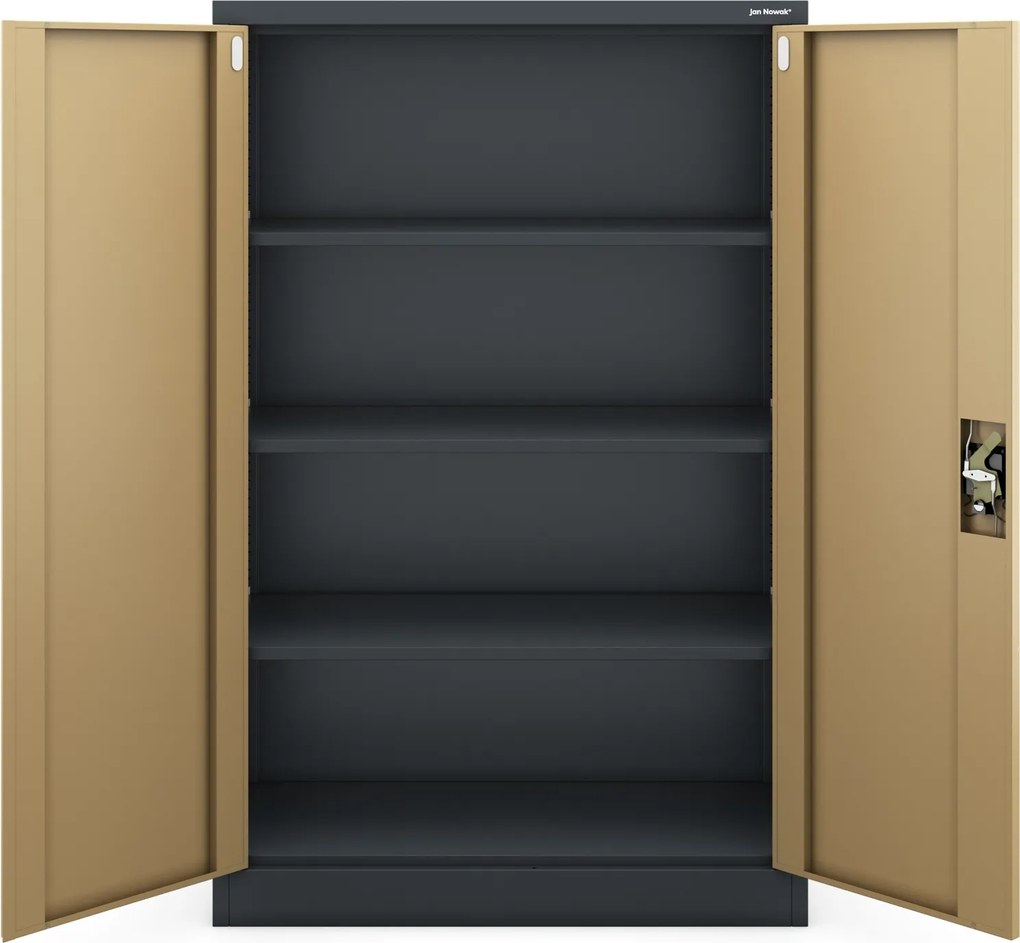 Alacsony fém irodai szekrény 3 polccal, antracit/dió, 900x1400x400 mm: KEVIN Eco Design