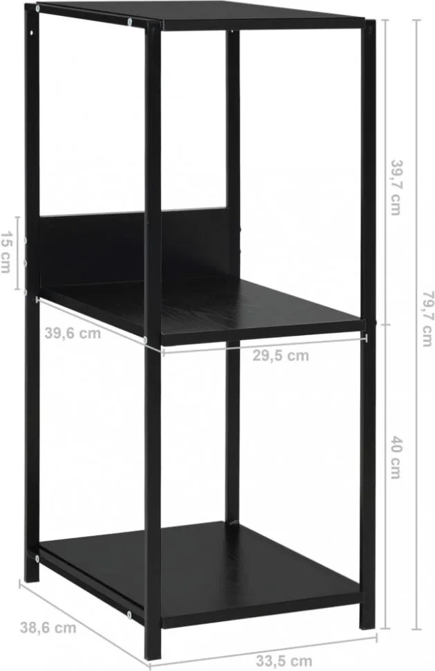 fekete kisméretű álló szerelt fa könyvespolc 33,5x39,6x79,7 cm
