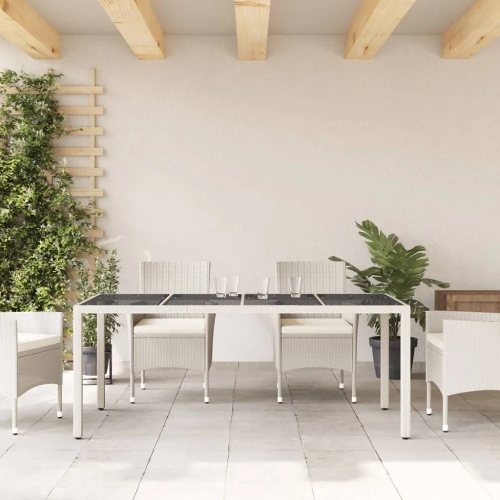 fehér polyrattan üveglapos kerti asztal 190 x 90 x 75 cm