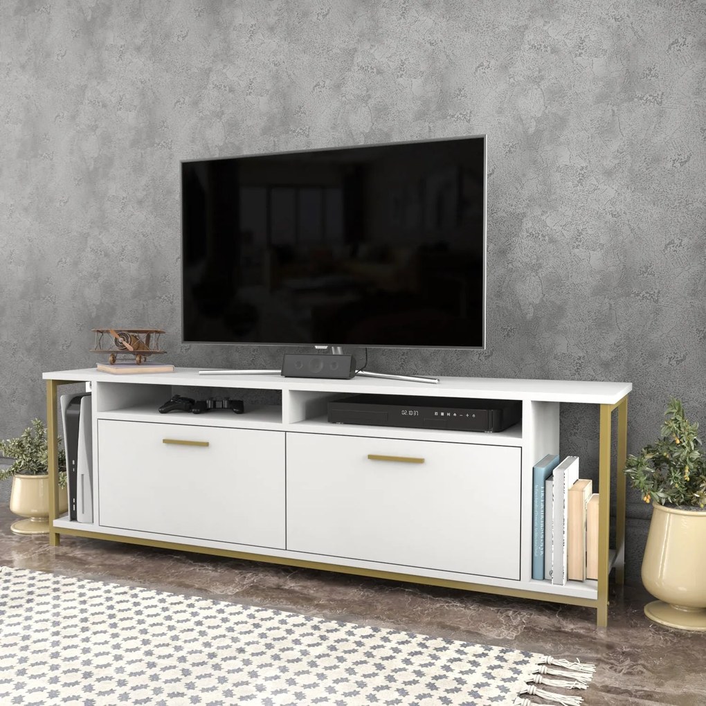 TV szekrény Omar - White, Gold